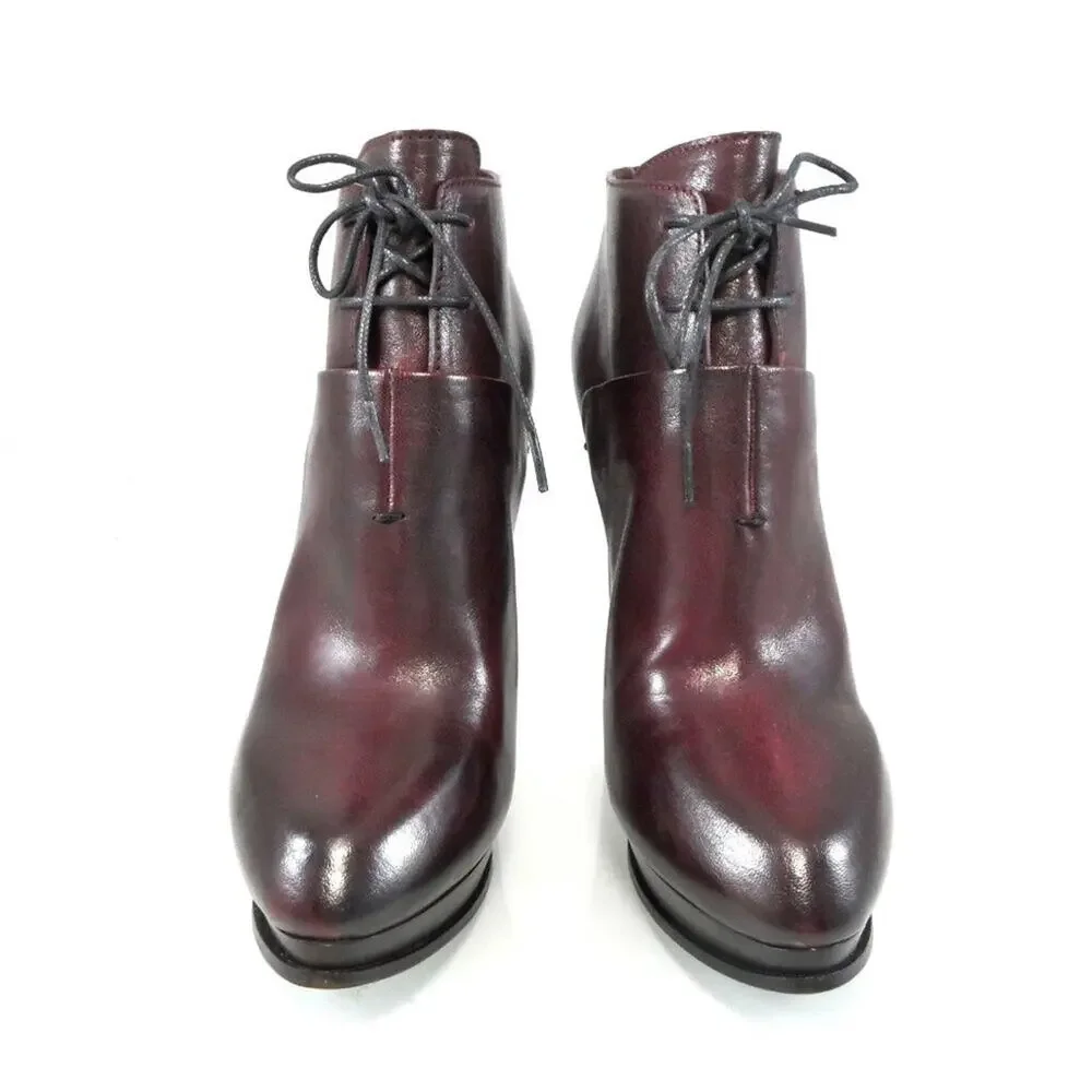 NIB$995 CoSTUME NATIONAL LACED LEATHER ANKLE BOOTS PLATFORM HEELS 39 9